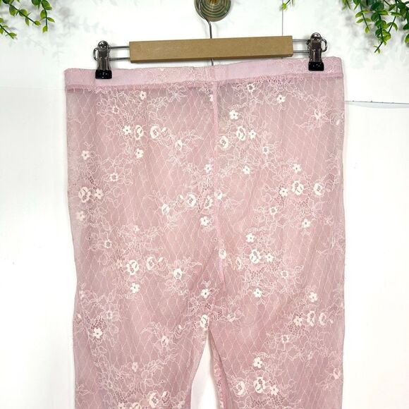 Intimately Free People Leggings French Kiss Large Pink tights Floral cross Lace - Picture 8 of 11